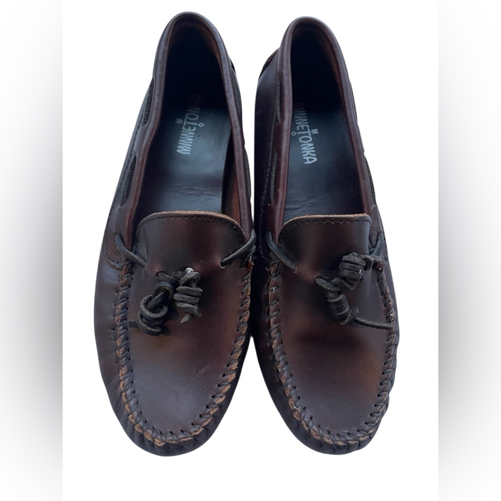 Minnetonka Dark Brown Leather Slip-Ons Size 9